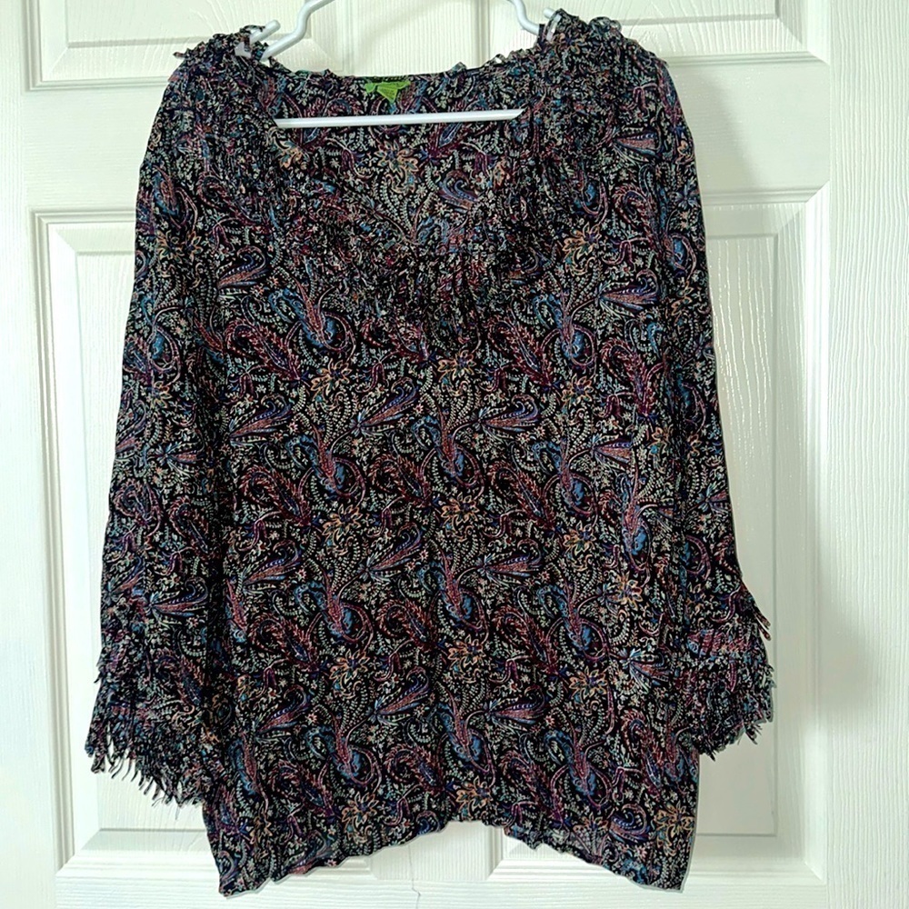 Agora Crinkle Confetti Fringe Paisley Top Size 3X